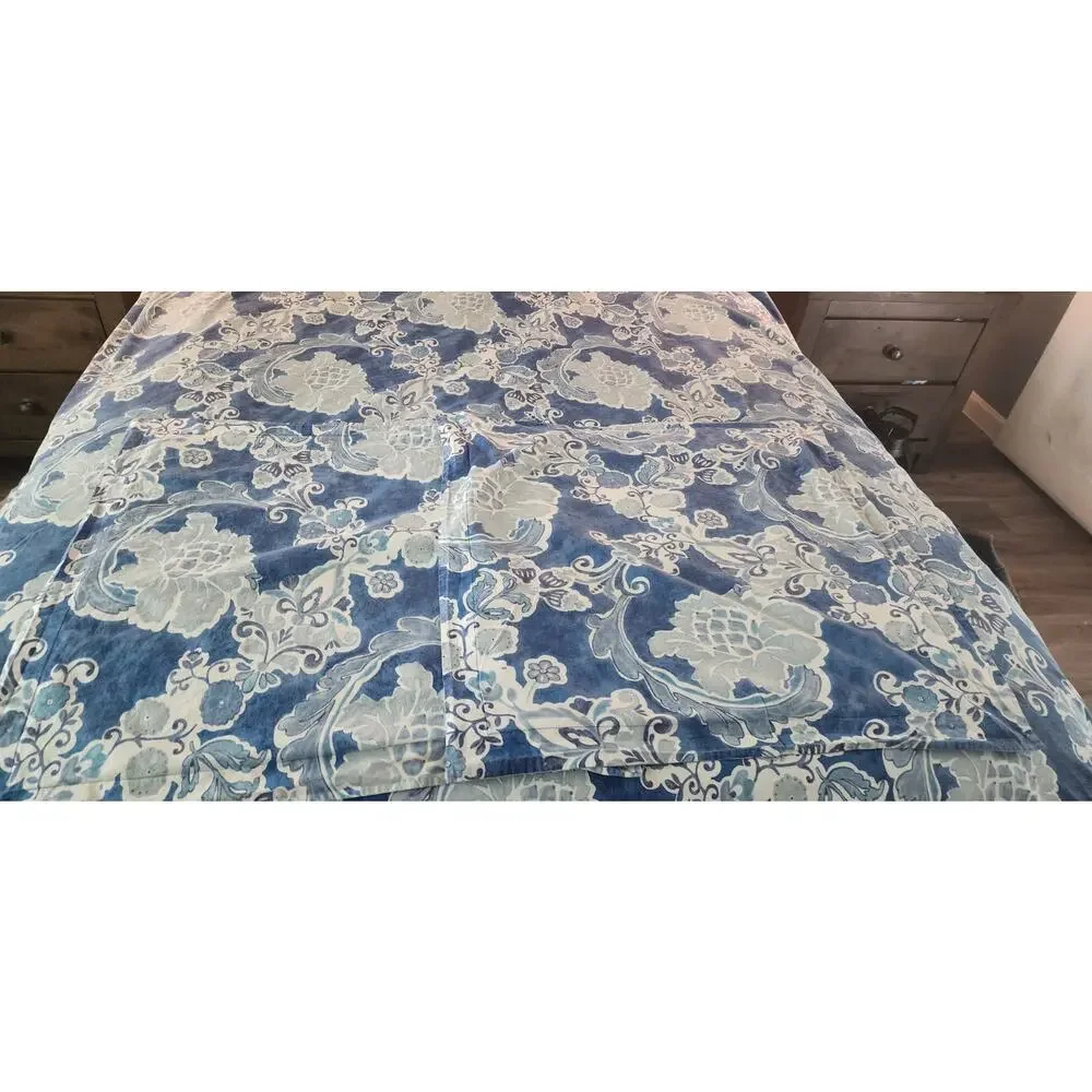 Pottery Barn Organic Cotton Blue Floral King Duvet Cover Euro Sham Set